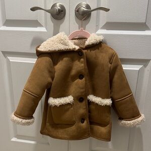 Zara Brown Kids Suede Jacket with Cream Trim